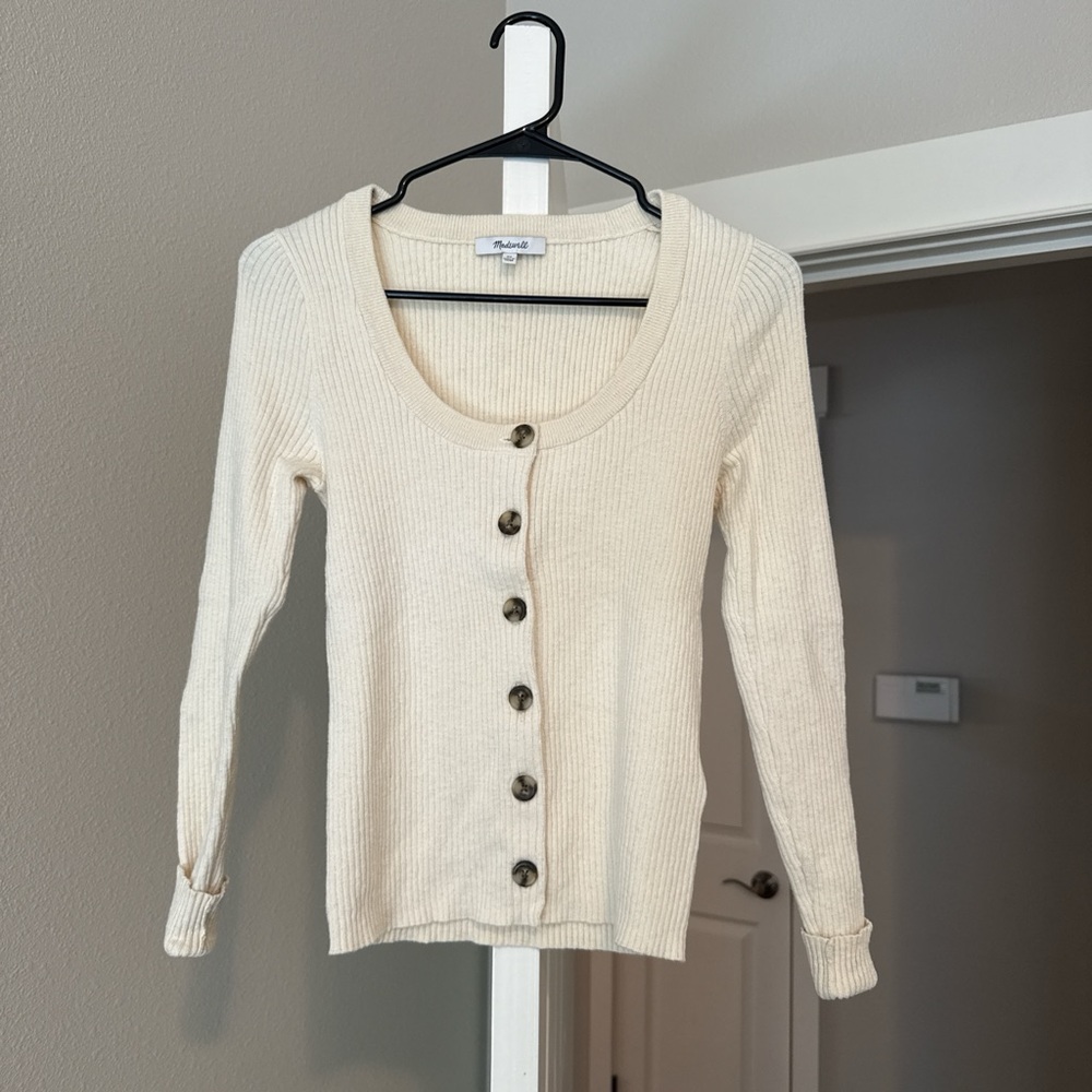 Madewell Cream Ribbed Button-Down Sweater
